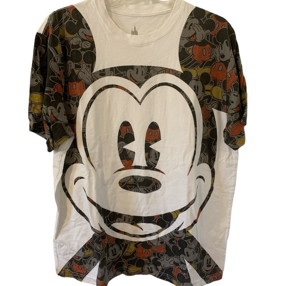 Disney Park Mickey Mouse Face Tee Rare Shirt Size Large White Red Grey Vintage - Picture 9 of 12